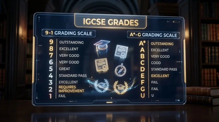 IGCSE Grades boundary chart explaining marks needed for each grade