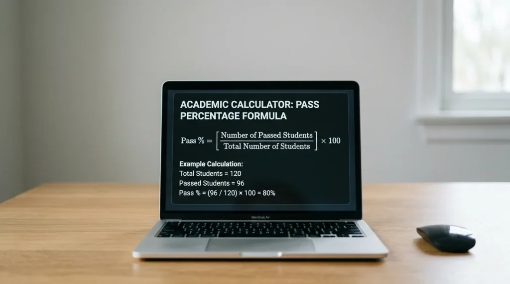 Pass Percentage Calculator showing pass rate from scored and total marks