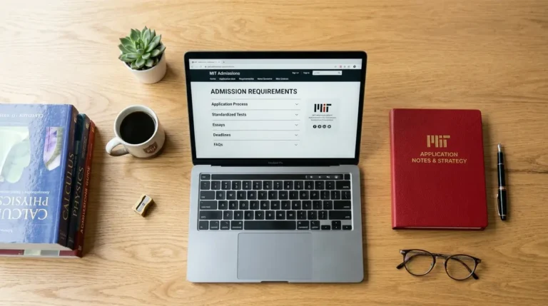 GPA Requirements for MIT featuring books, laptop, and study notes